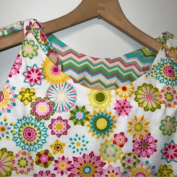 NEW Girl Handmade Floral & Stripe Cotton Reversible  Sundress Sz 8 Shoulder Ties - Picture 3 of 8